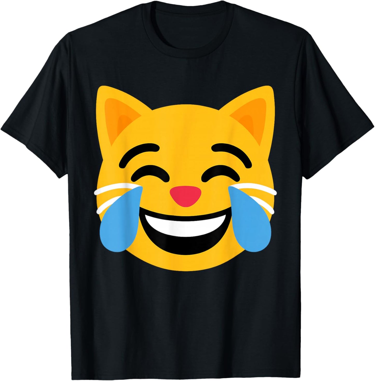 Funny Emoticon Cat with Laughing Tears Face T-Shirt - T-Shirt | Black