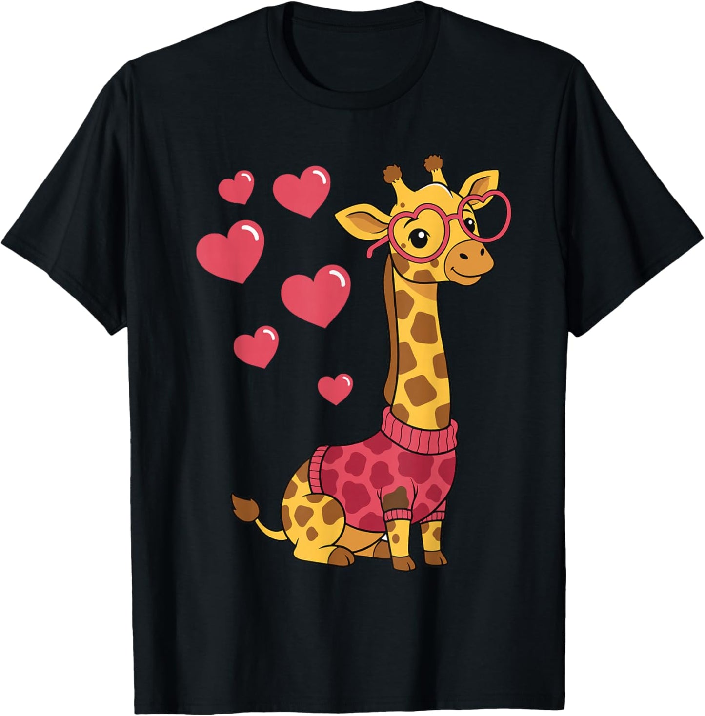Cute Kawaii Giraffe with Hearts Funny Giraffe Lover for Girl T-Shirt - T-Shirt | Black