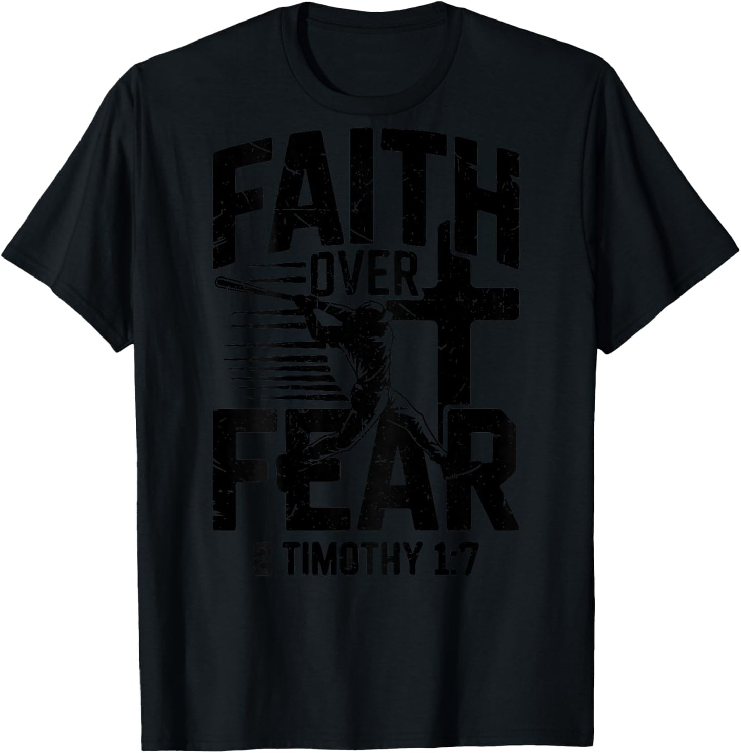 Boys Christian Baseball Faith Over Fear Bible Verse Baseball T-Shirt - T-Shirt | Black