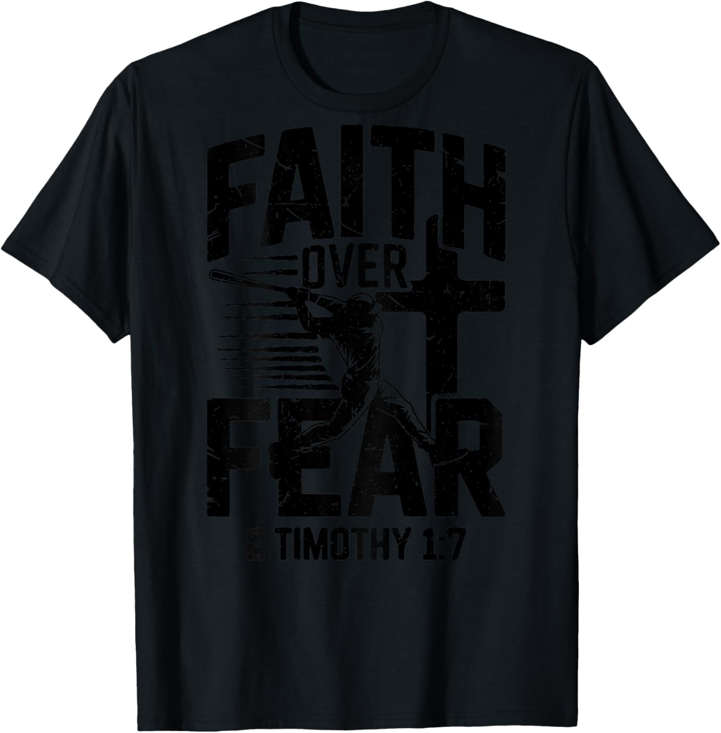 Boys Christian Baseball Faith Over Fear Bible Verse Baseball T-Shirt - T-Shirt | Black