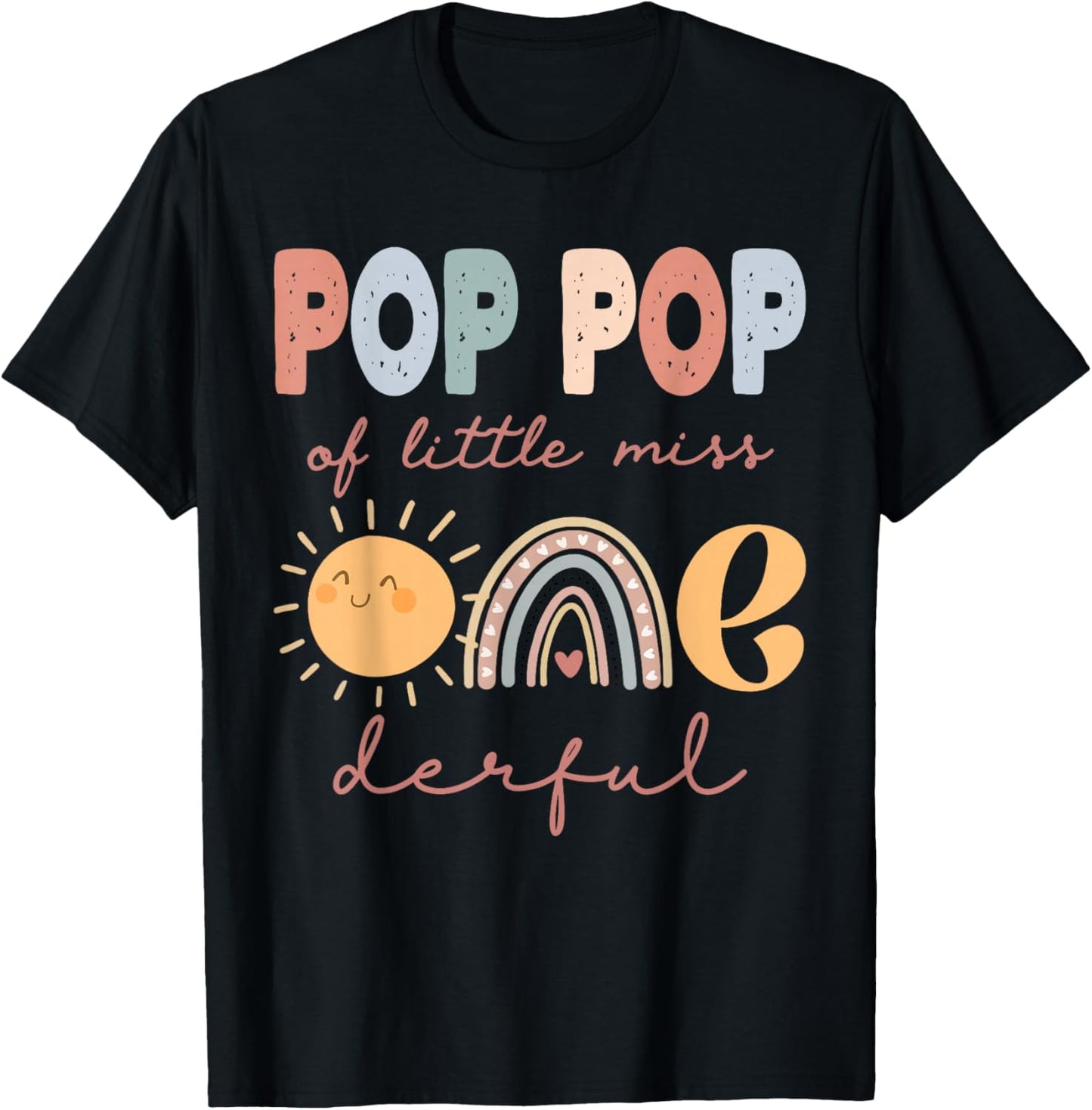 Pop Pop of Little Miss Onederful First Birthday Boho Rainbow T-Shirt - T-Shirt | Black