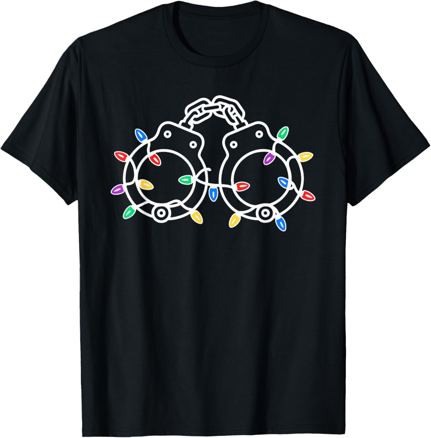 Christmas Lights Handcuffs Policeman Cop Police Officer Cops T-Shirt - T-Shirt | Black