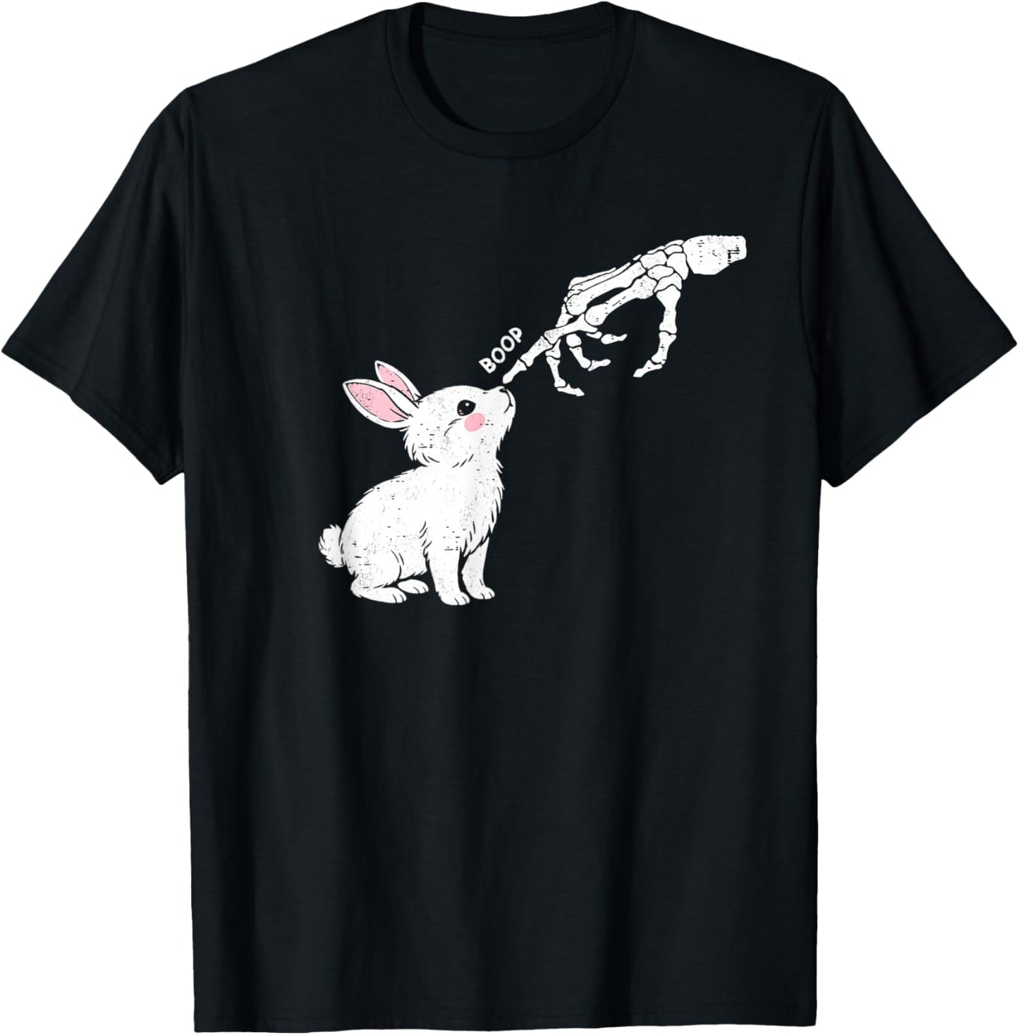 Cute Skeleton Hand Boop Bunny Rabbit Funny Easter Day T-Shirt - T-Shirt | Black