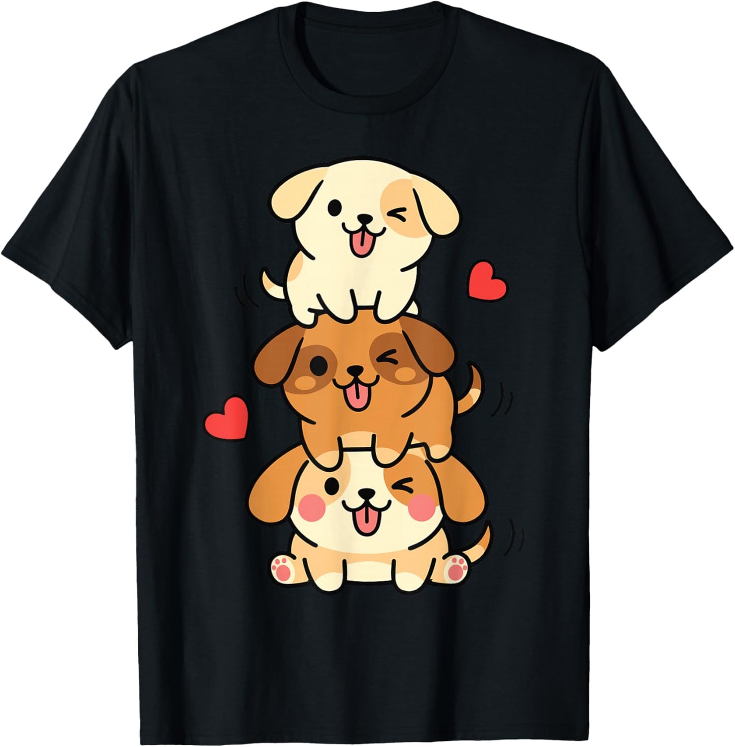 Cute Kawaii Puppies Graphic Dog Lovers T-Shirt - T-Shirt | Black