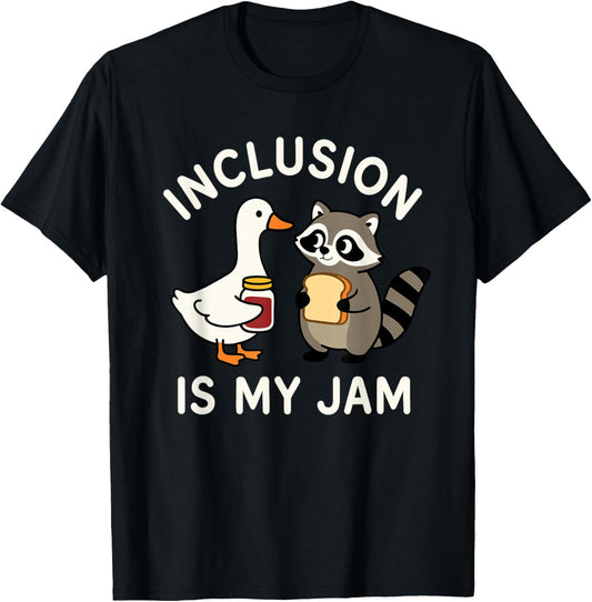 Inclusion is My Jam Goose & Raccoon AAC Neurodiversity SPED T-Shirt - T-Shirt | Black