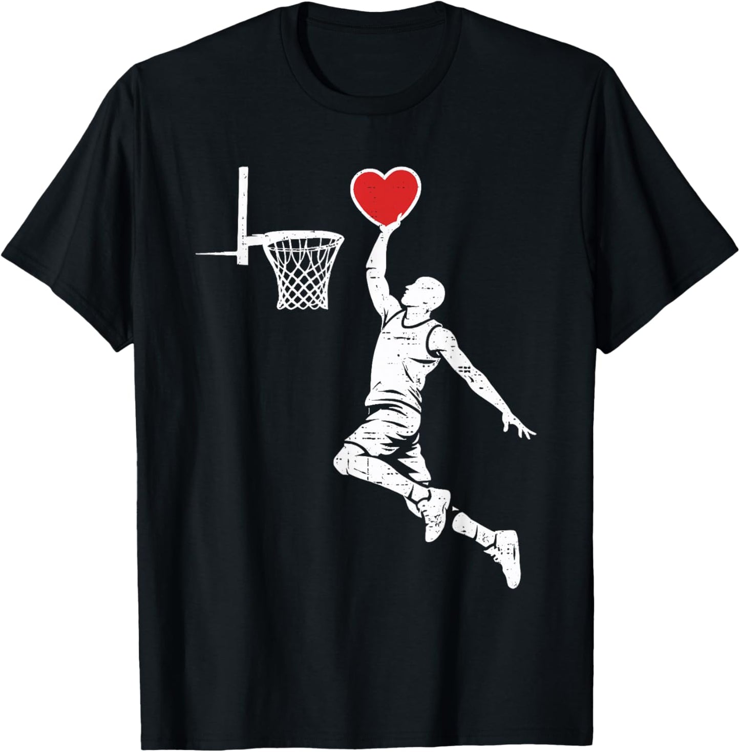 Valentines Day Basketball Silhouette Heart Dunking Men Boys T-Shirt - T-Shirt | Black