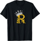 University Varsity-Gold Color Letter R Initial + Crown T-Shirt - T-Shirt | Black