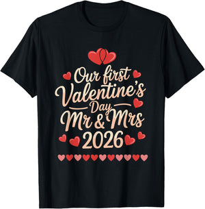 Our First Valentines as Mr and Mrs 2026 T-Shirt - T-Shirt | Black