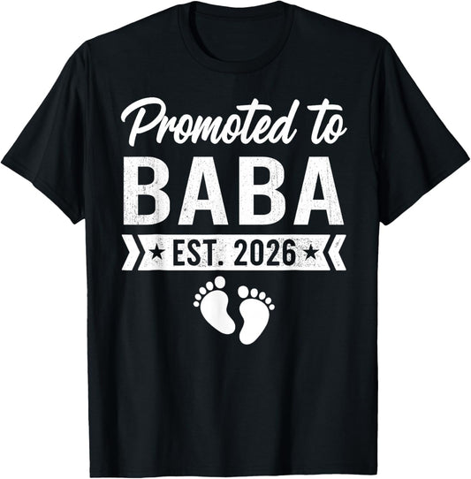 Promoted to Baba Est 2026 Baby Announcement T-Shirt - T-Shirt | Black