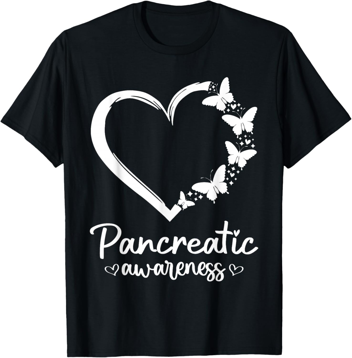 Pancreatic Cancer Awareness Heart Butterfly Hope Love Women T-Shirt - T-Shirt | Black