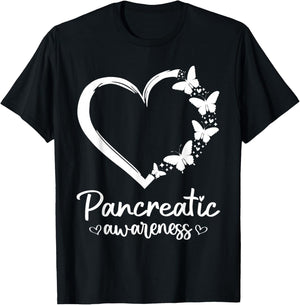 Pancreatic Cancer Awareness Heart Butterfly Hope Love Women T-Shirt - T-Shirt | Black