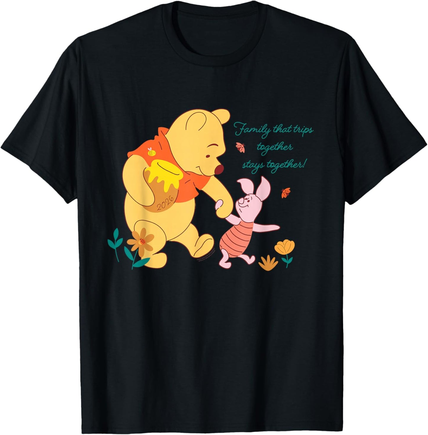 Disney Winnie The Pooh & Piglet Family Trip Vacation 2026 T-Shirt - T-Shirt | Black