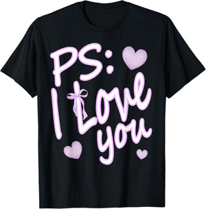 PS I Love You Day Valentine's Day Purple Heart Women Men Kid T-Shirt - T-Shirt | Black