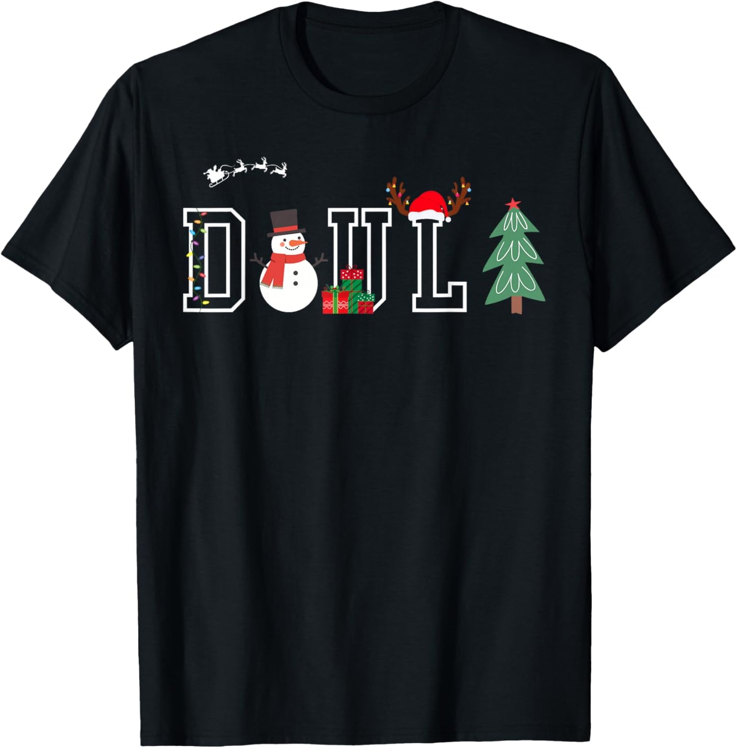 Retro Doula Christmas Snowman Birth Worker Midwife Holiday T-Shirt - T-Shirt | Black