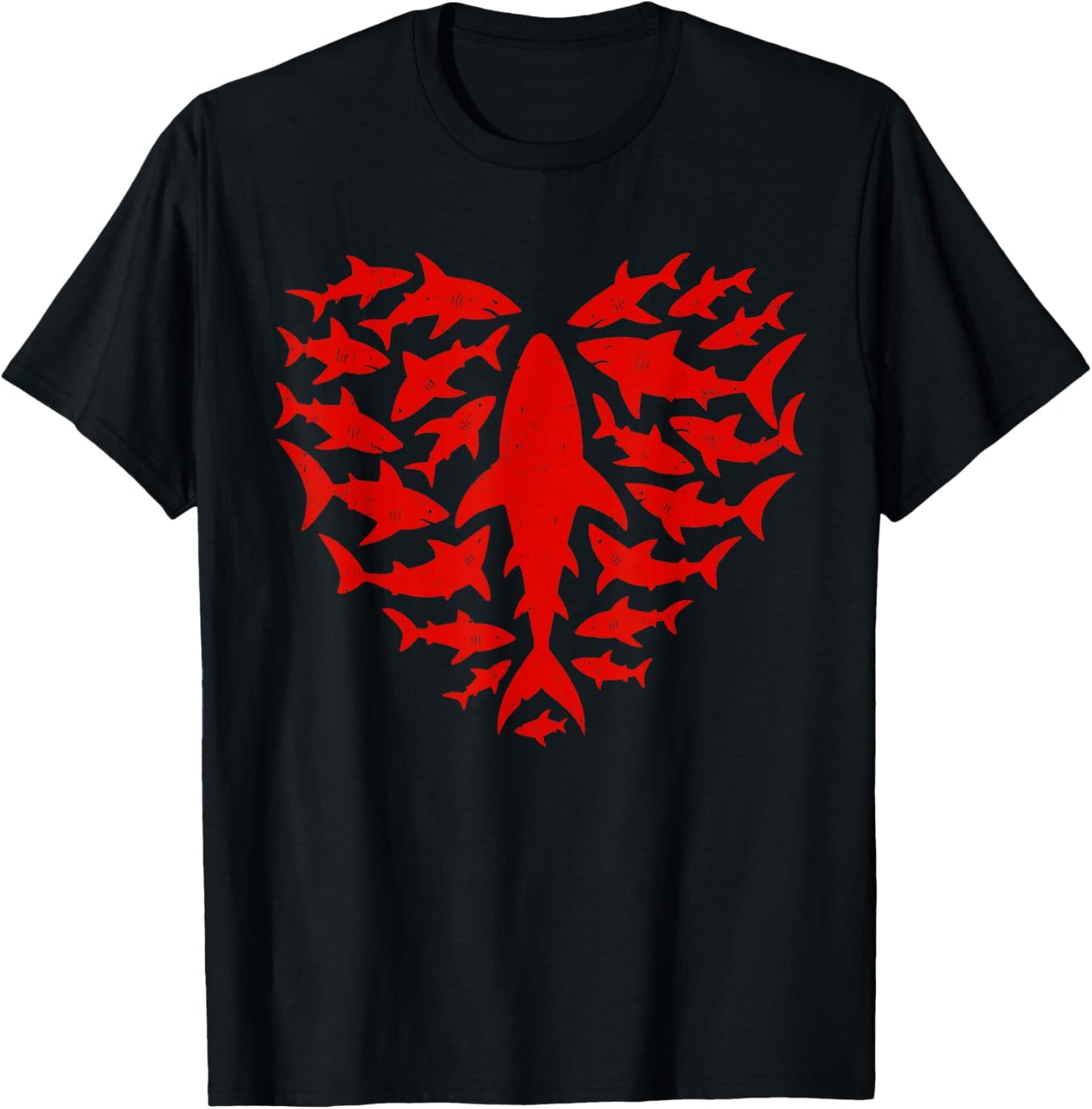 Shark Heart Ocean Funny Valentines Day Men Women Kids T-Shirt - T-Shirt | Black