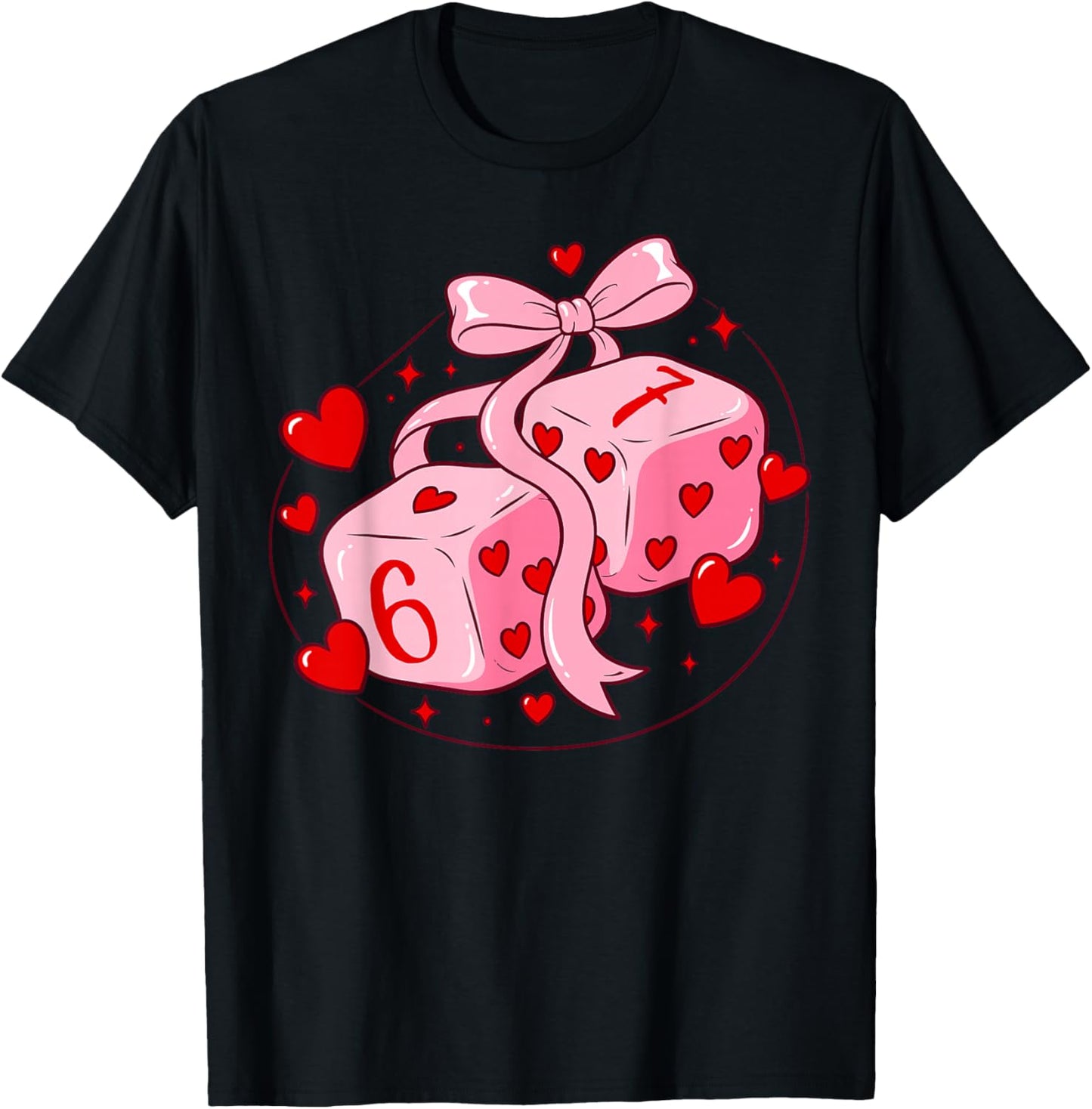 Preppy 67 Valentine Six Seven Dice 6 7 Coquette Bow Meme T-Shirt - T-Shirt | Black
