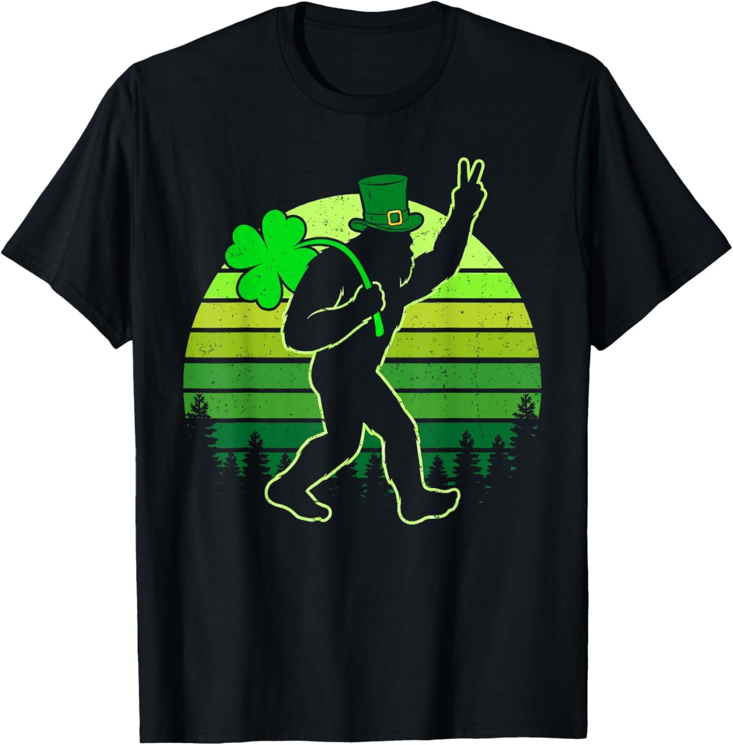 Funny Men St Patrick's Day Bigfoot Shamrock Men Women Kids T-Shirt - T-Shirt | Black