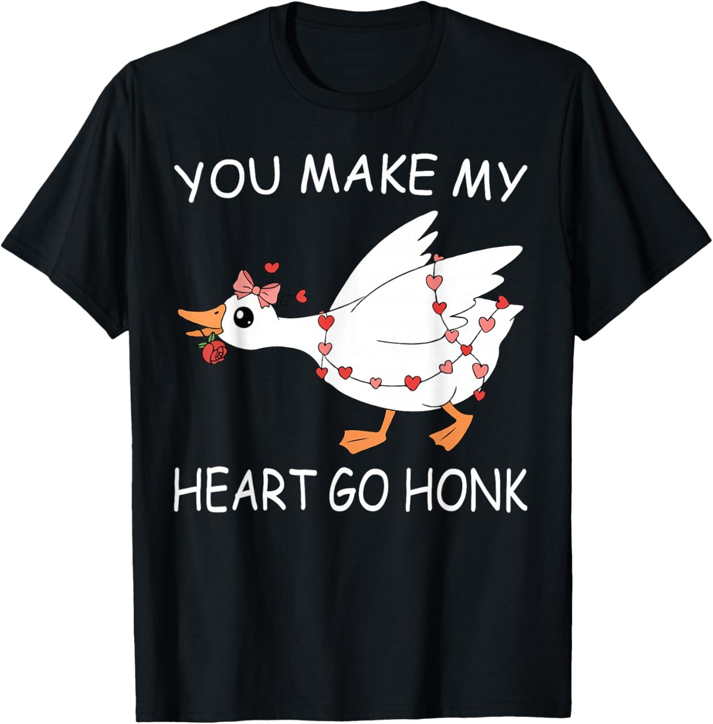 You Make My Heart Go Honk Valentine Cute Goose Coquette Bow T-Shirt - T-Shirt | Black