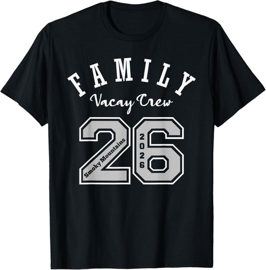 Smoky Mountains 2026 Family Vacation Jersey 26 Vacay Crew T-Shirt - T-Shirt | Black