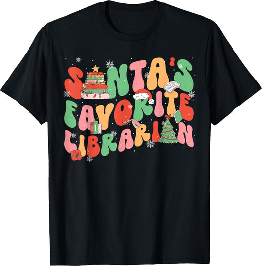 Santa Favorite Librarian Christmas Books Lover Teachers Pjs T-Shirt - T-Shirt | Black