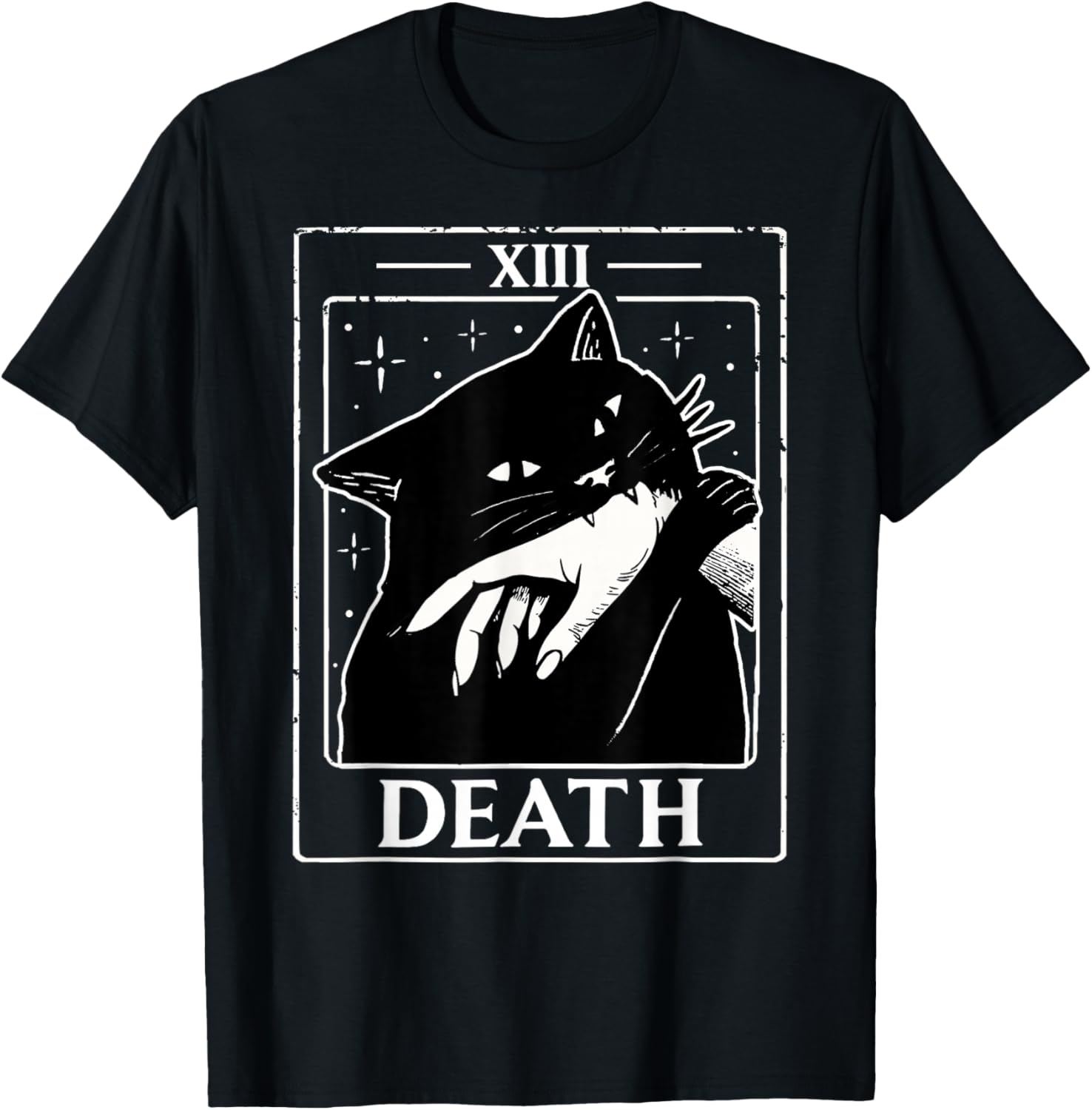 Vintage Black Cat Tarot Card Death Humor Halloween Men Women T-Shirt - T-Shirt | Black
