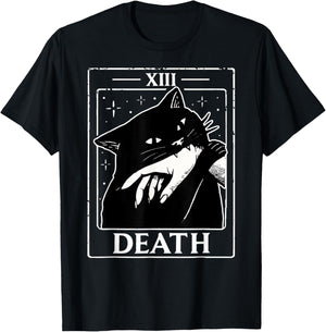 Vintage Black Cat Tarot Card Death Humor Halloween Men Women T-Shirt - T-Shirt | Black