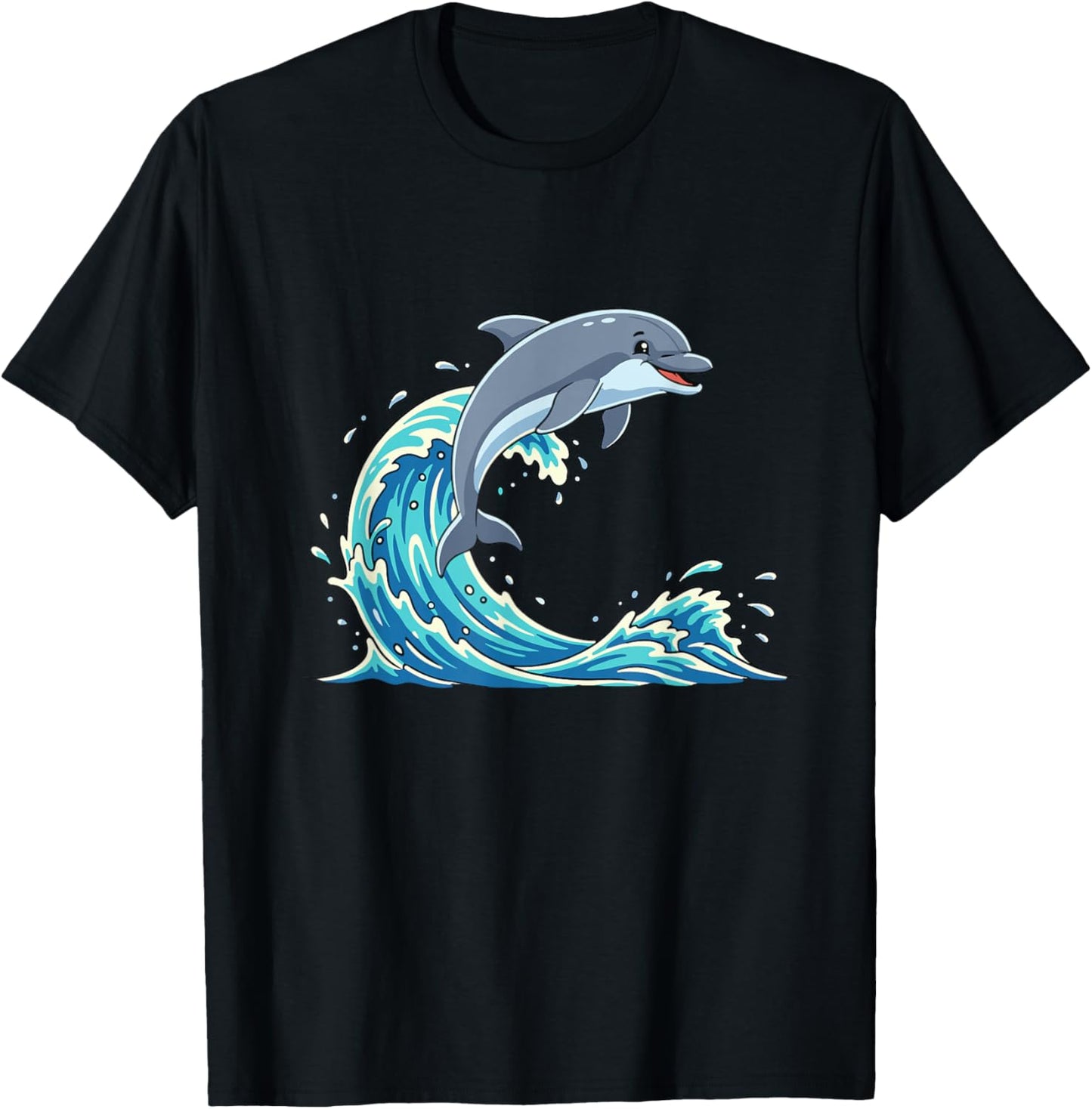 Cute Jumping Dolphin On Summer Ocean Wave T-Shirt - T-Shirt | Black