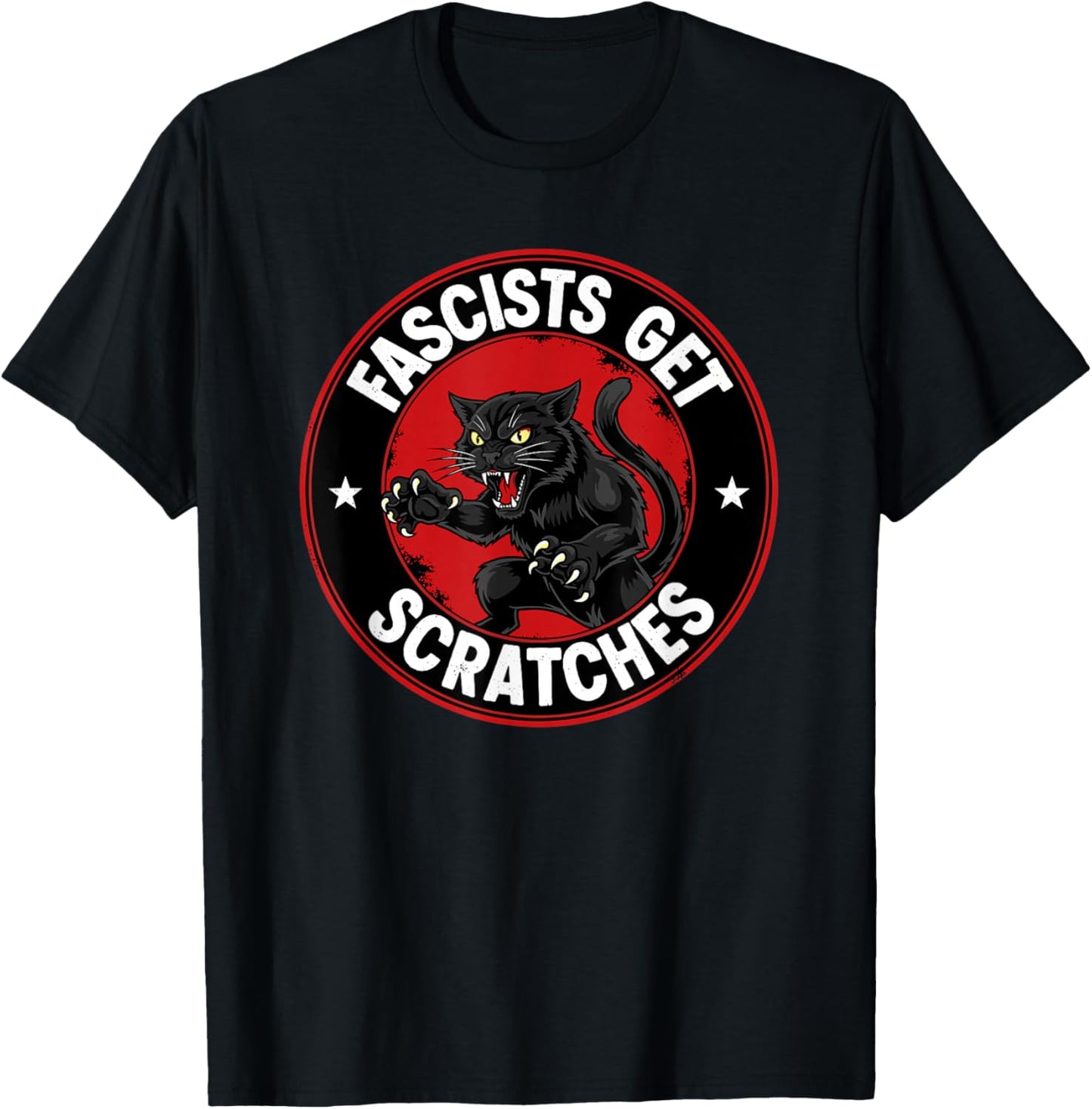 Vintage Black Cats Against Fascists Get Scratches T-Shirt - T-Shirt | Black
