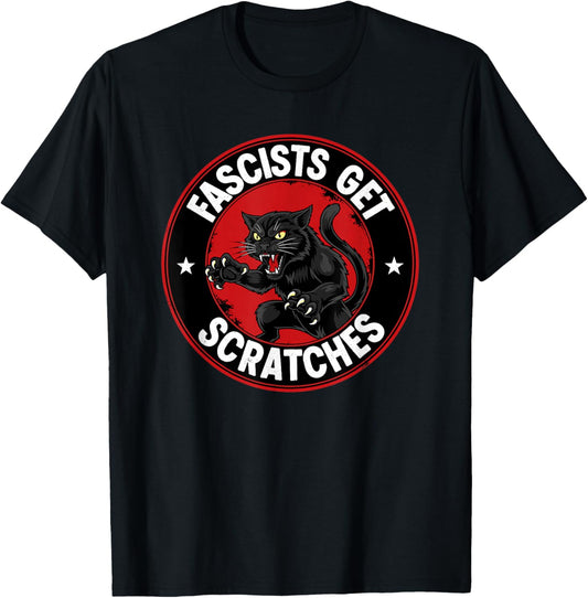 Vintage Black Cats Against Fascists Get Scratches T-Shirt - T-Shirt | Black