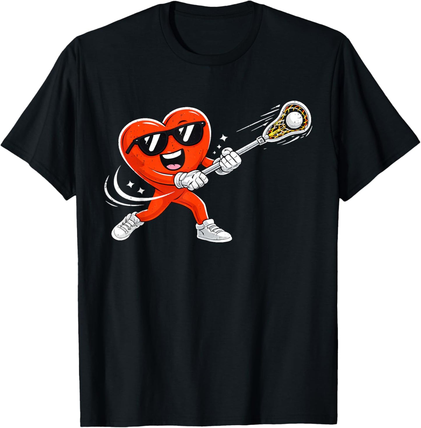 Valentine Lacrosse Heart Sport Valentines Day Men Boys Kids T-Shirt - T-Shirt | Black