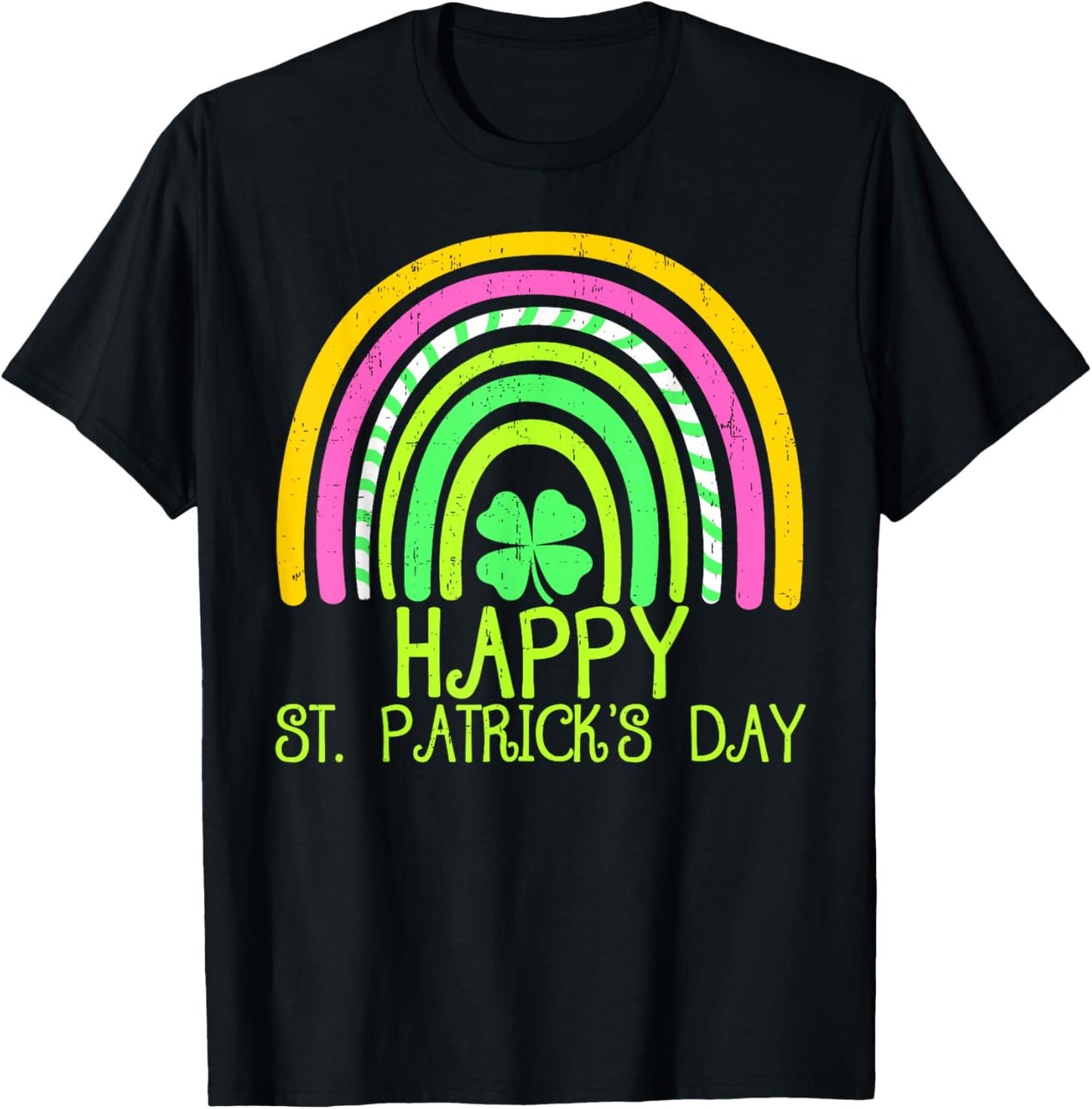 Rainbown Lucky Shamrock Happy St Patrick's Day Kids Girls T-Shirt - T-Shirt | Black
