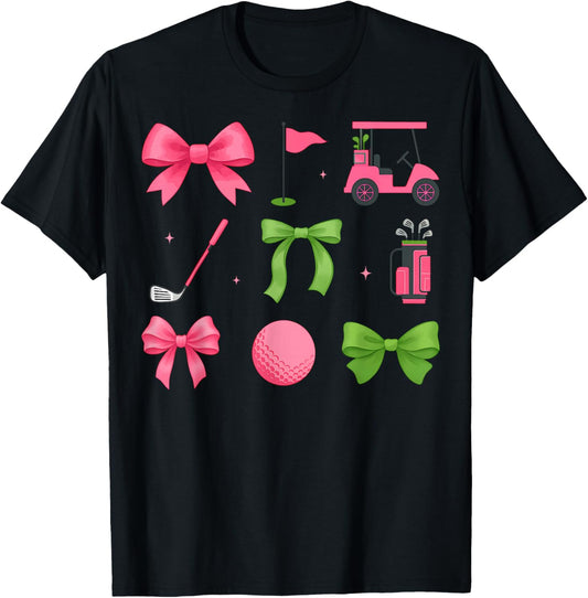 Pink Green Golf Cart Golfer T-Shirt - T-Shirt | Black