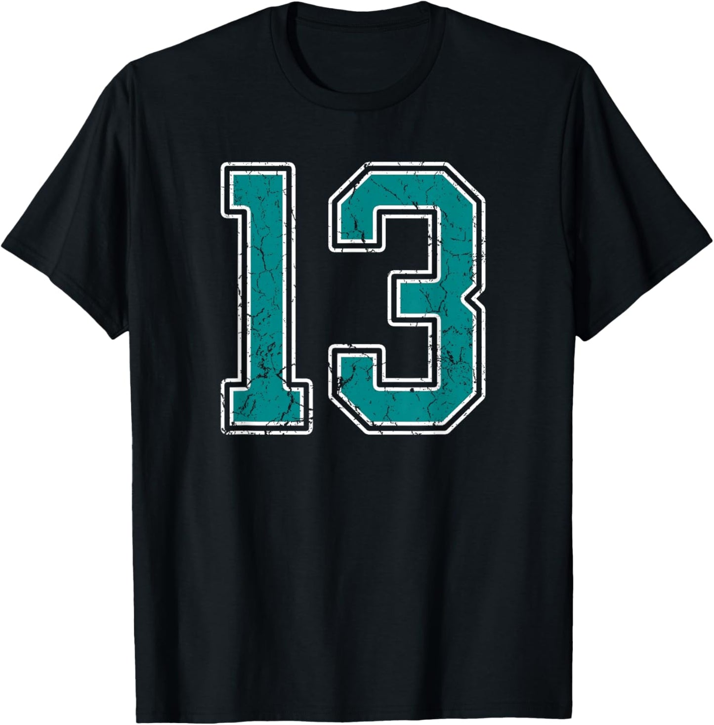 Teal and White Number 13 Jersey Player Uniform #13 Fan T-Shirt - T-Shirt | Black