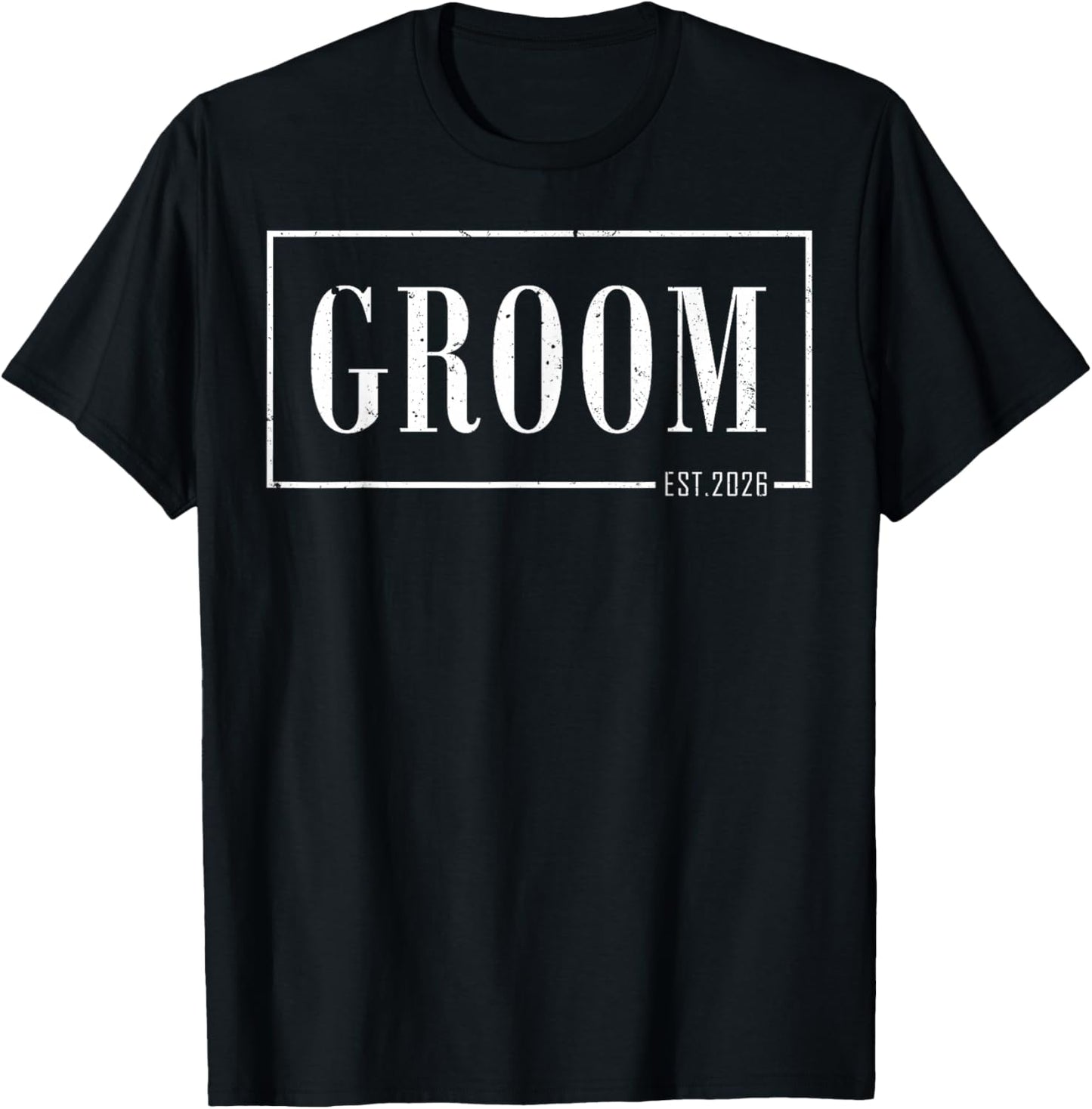 Groom Est 2026 Just Married Honeymoon Sleek Framed Design T-Shirt - T-Shirt | Black