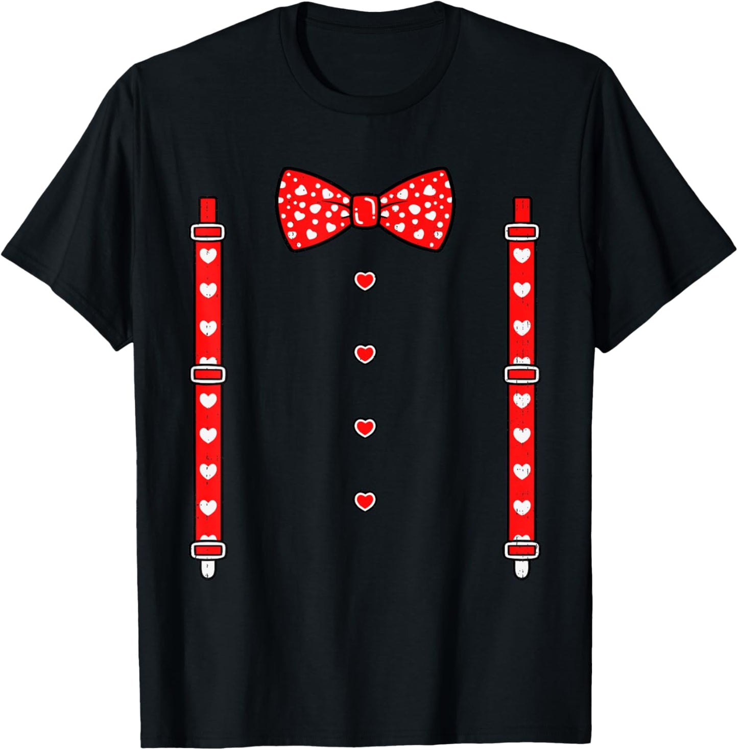 Heart Bow Tie Suspenders Tuxedo Valentines Day Men Boys Kids T-Shirt - T-Shirt | Black
