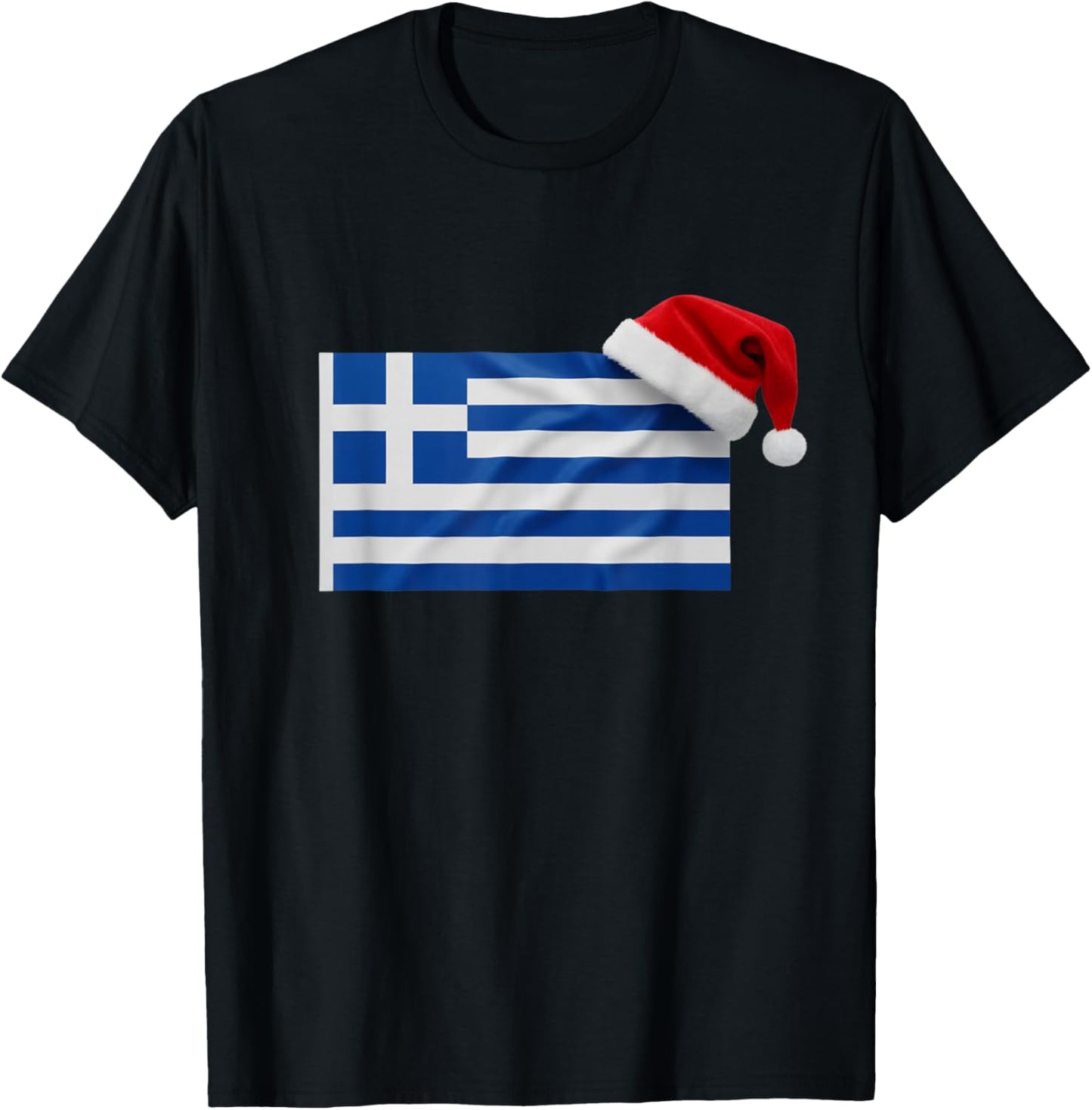 Greek Flag Santa Hat Funny Greece Christmas Holiday T-Shirt - T-Shirt | Black
