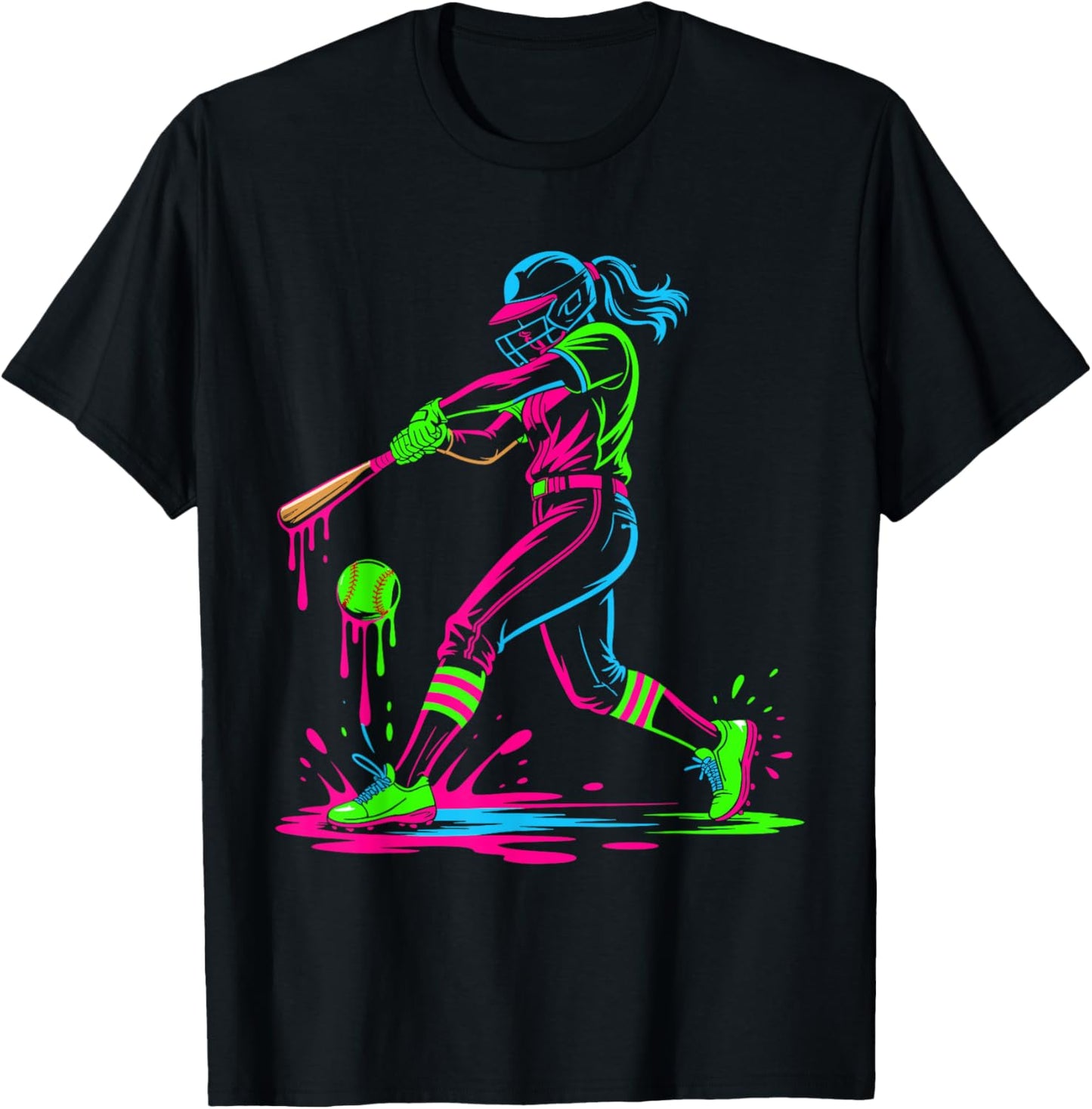 Softball Girl Ice Cream Softball Drip T-Shirt - T-Shirt | Black