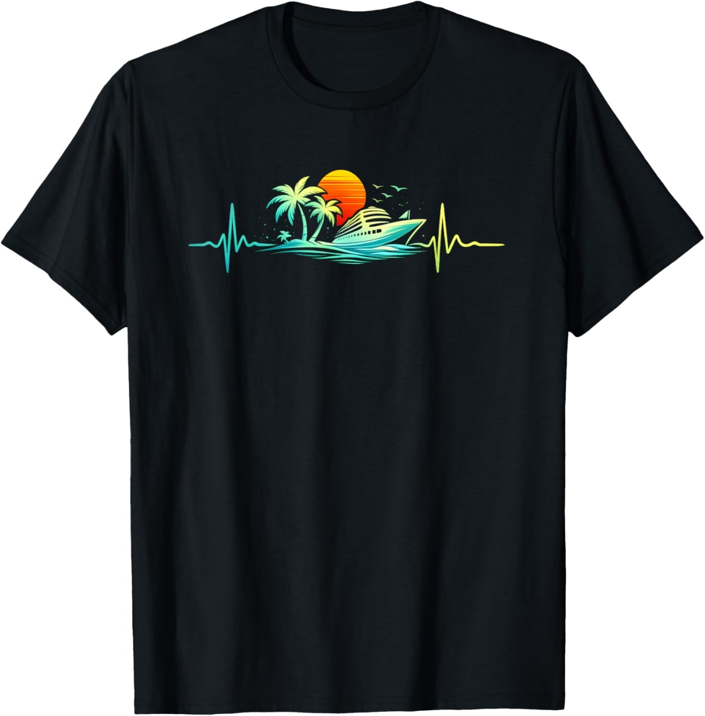 Cruise Ship Vacation Summer Cruise Heartbeat Cruising T-Shirt - T-Shirt | Black