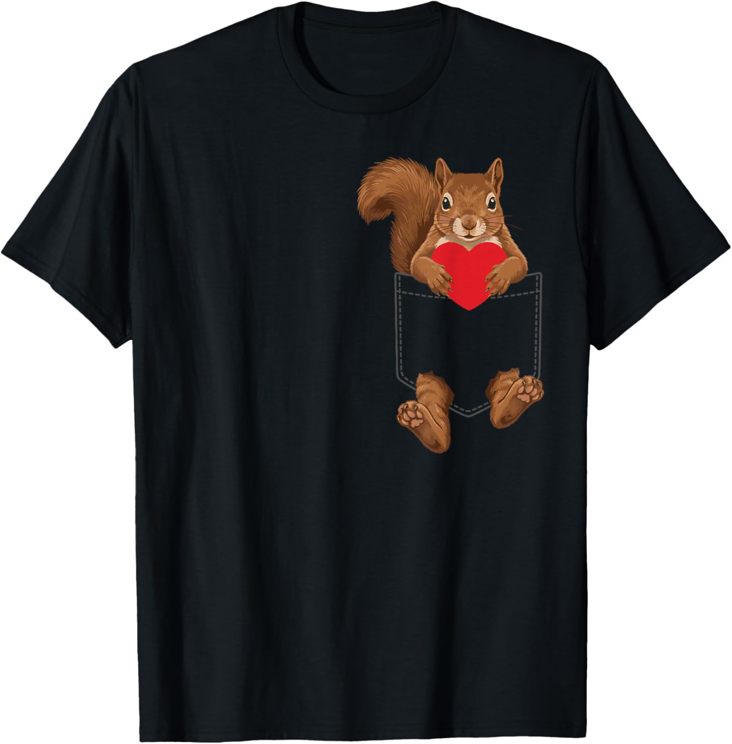 Squirrel in Pocket Animal Lover Design Valentines T-Shirt - T-Shirt | Black