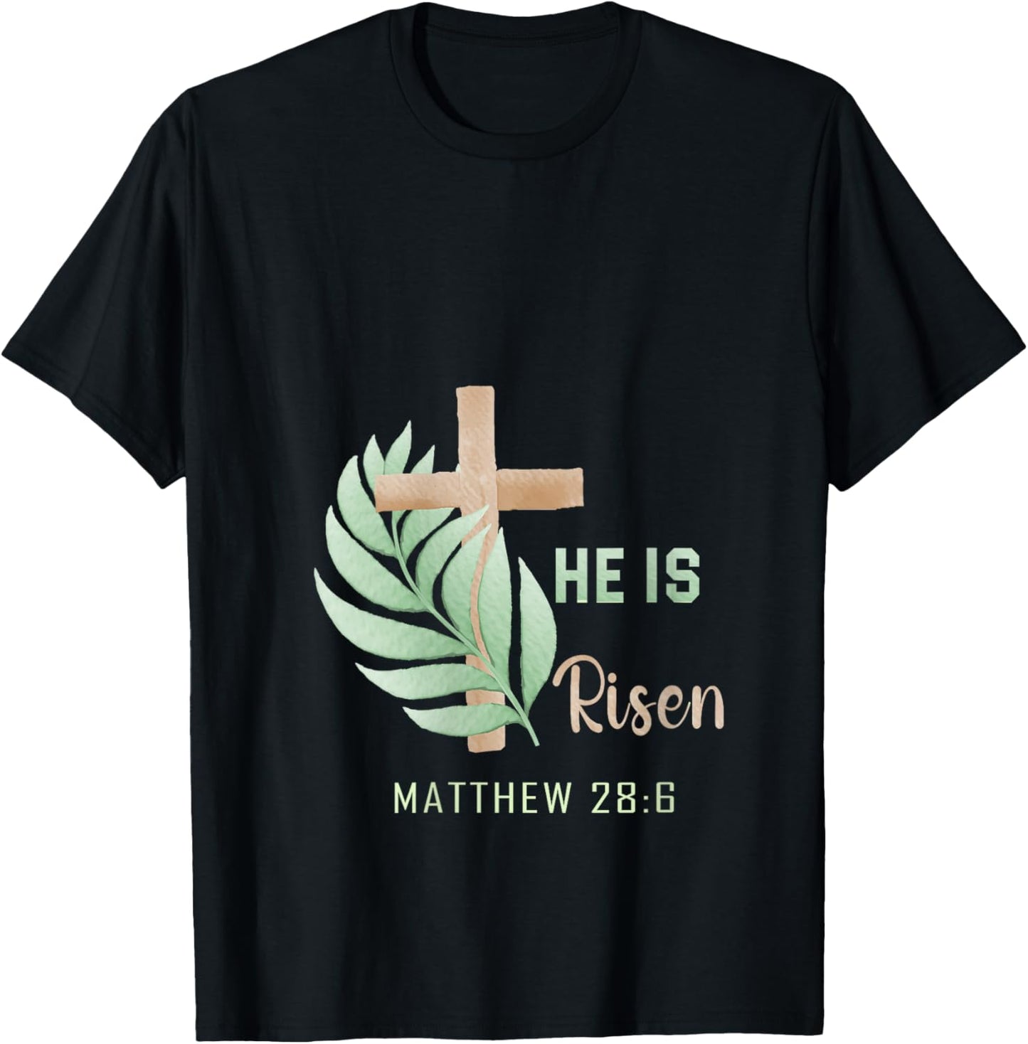 Women's He is Risen Matthew 28:6 Floral Christian Easter V-Neck T-Shirt - T-Shirt | Black