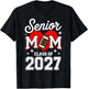 Senior Mom Class of 2027 Football Graduation Heart Graduate T-Shirt - T-Shirt | Black