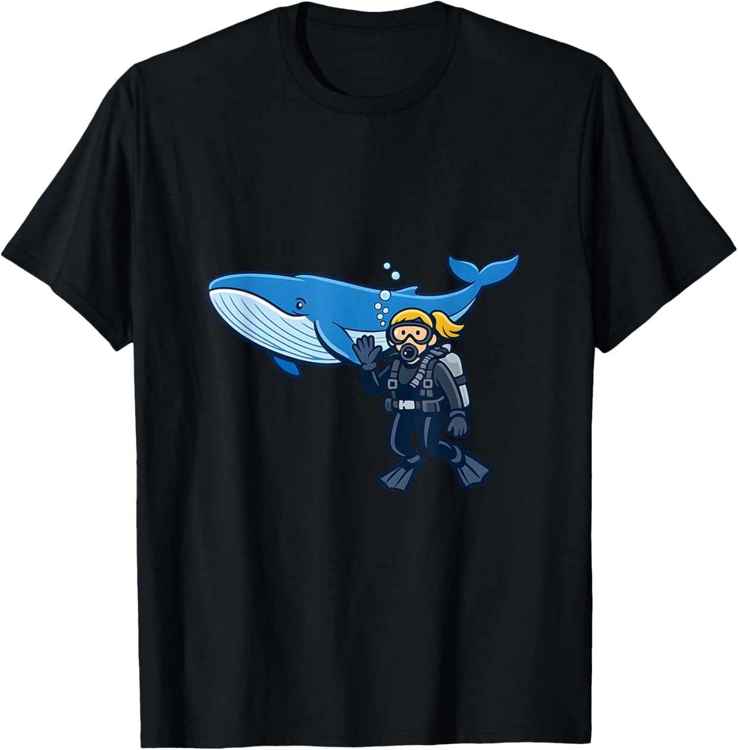 Blue Whale Scuba Diver Ocean Adventure Design T-Shirt - T-Shirt | Black