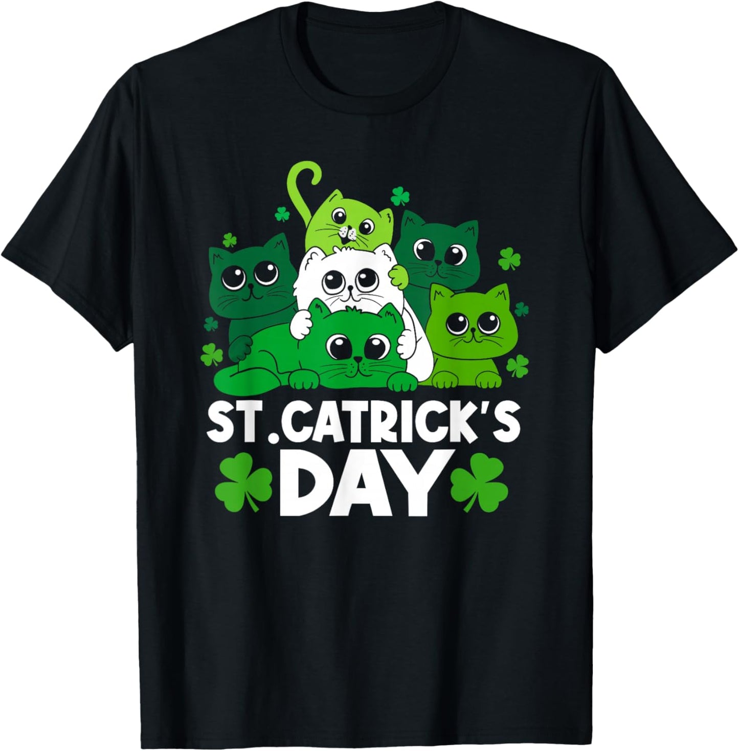 St Catrick's Day Funny Cat St Patricks Day Women Girls Kids T-Shirt - T-Shirt | Black