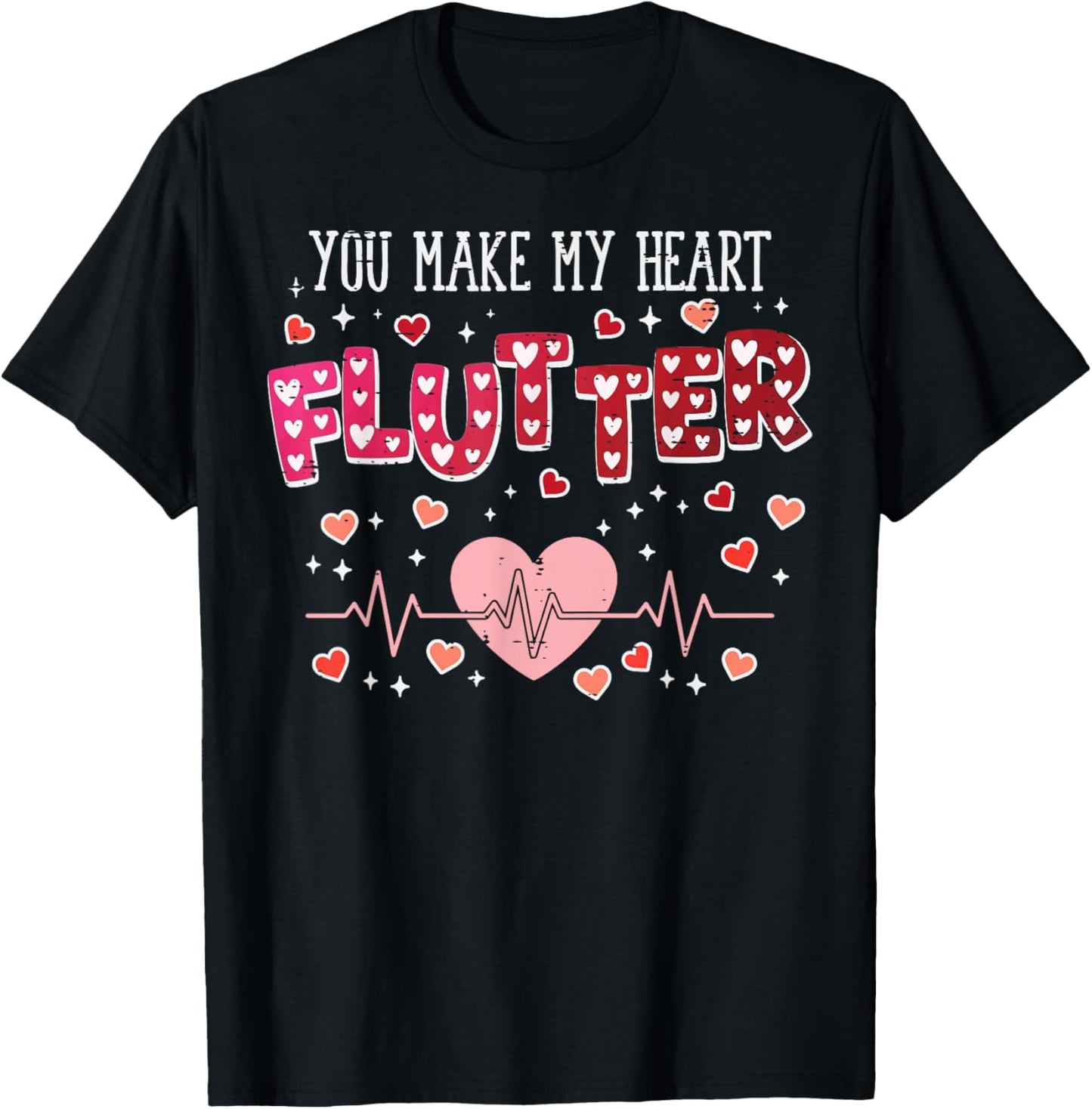 Valentines Day Cardiac Nurse Heart Flutter Women Men T-Shirt - T-Shirt | Black
