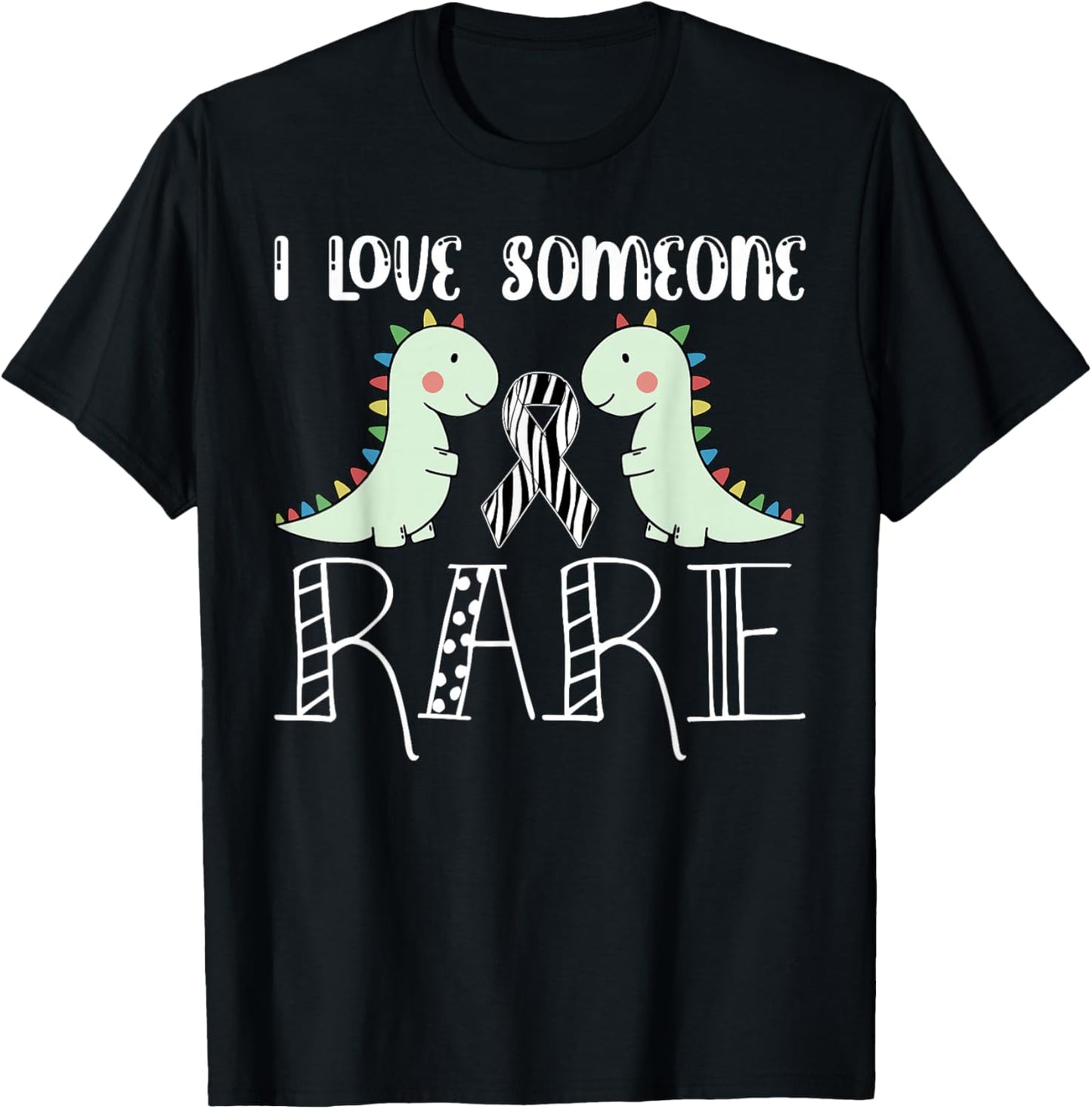 I Love Someone Rare Disease Awareness T Rex Zebra Ribbon T-Shirt - T-Shirt | Black