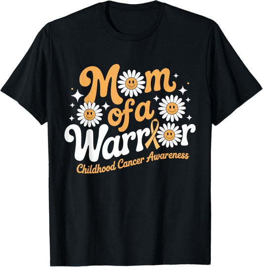 Mom of A Warrior Childhood Cancer Awareness Support T-Shirt - T-Shirt | Black