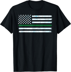 US America Flag Thin Green Line I Support ICE Stand with ICE T-Shirt - T-Shirt | Black
