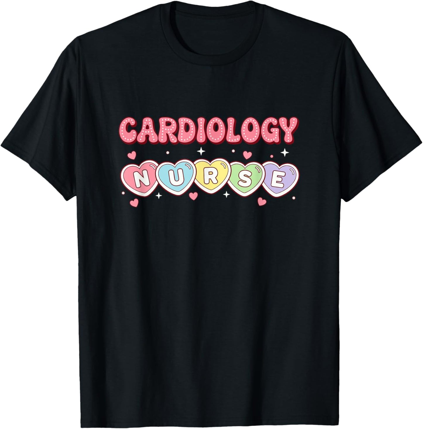 Cardiac Nurse Love Hearts Valentine Cardiology Nurse T-Shirt - T-Shirt | Black