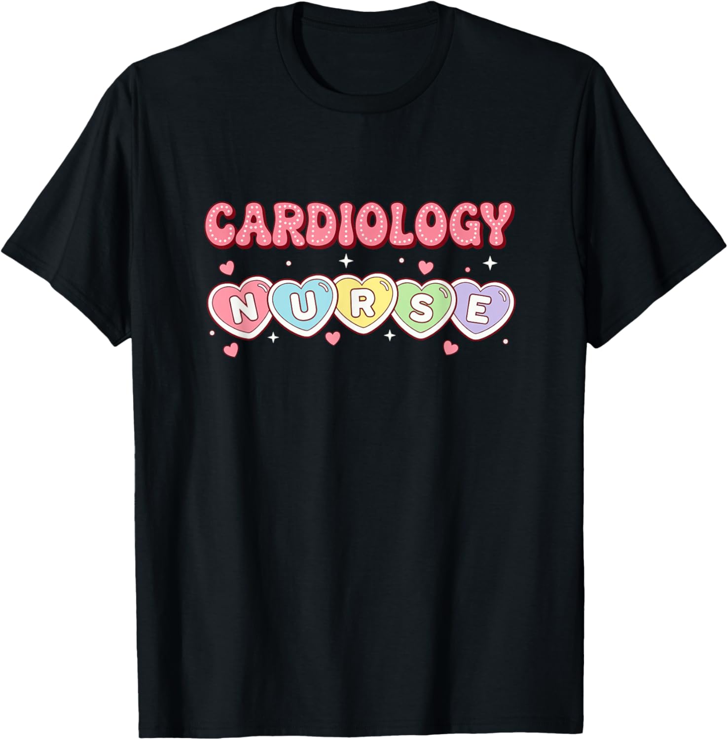 Cardiac Nurse Love Hearts Valentine Cardiology Nurse T-Shirt - T-Shirt | Black
