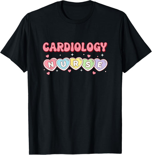 Cardiac Nurse Love Hearts Valentine Cardiology Nurse T-Shirt - T-Shirt | Black